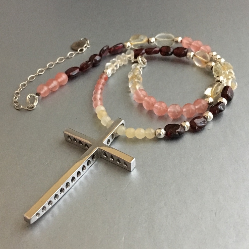 Sterling Cross Necklace Kate Landry Quartz